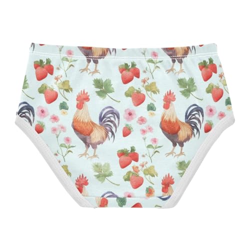 Wusikd Watercolor Roosters Girls' Underwear Cotton Flowers Strawberries Girls Briefs Soft Toddler Underwear 2T2