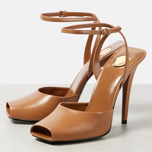 Black Peep Toe Heel Sandals for Women Square Backless Buckle Ankle Strap Stiletto High Heels Fashion Dressy Pumps4