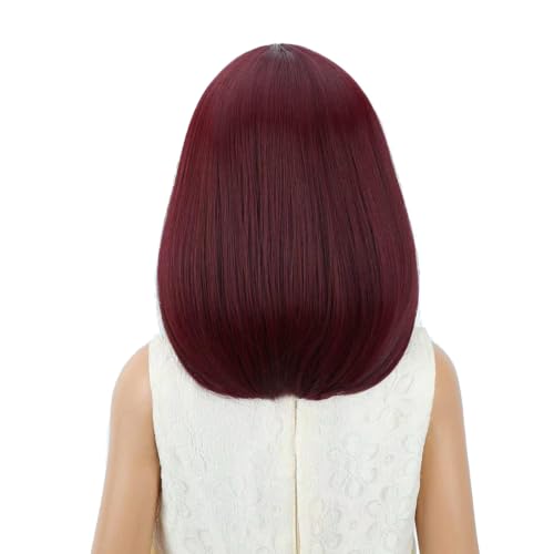 Image of Red Wig Wine Red Bob Wig Short Bob Wig Middle Part Wig for Women Synthetic Wigs with Wig Cap