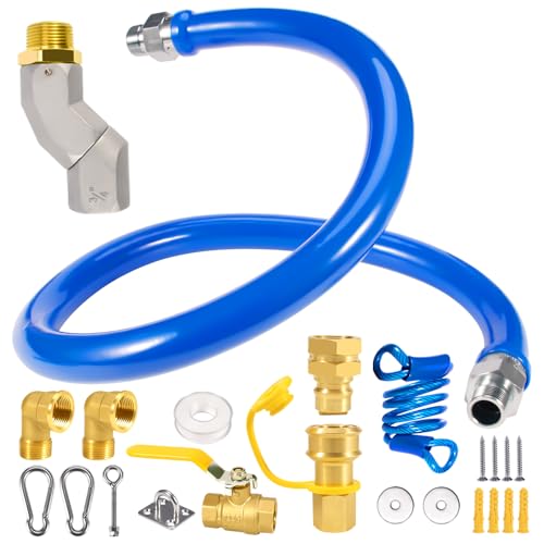 3/4\" Ã— 48 inch Commercial Gas Line Hose, 1675KIT48 Safety System Kit, Mobile Gas Hose Connector Kit for Commercial Kitchen, with 3/4\" Quick Disconnect