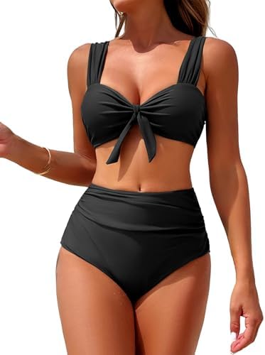 ZAFUL High Waisted Bikini Sets for Women Swim Suits 2025 Tummy Control Ruched Bikini Two Piece Bathing Suit Swimwear