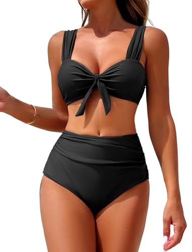ZAFUL High Waisted Bikini Sets for Women Swim Suits 2025 Tummy Control Ruched Bikini Two Piece Bathing Suit Swimwear