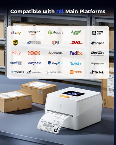 Image of Phomemo Thermal Label Printer with Touchable Screen, 4x6 Bluetooth Shipping Label Printer with Built-in Label Holder, D420D White Thermal Printers for Small Business, Compatible with USPS, Tiktok