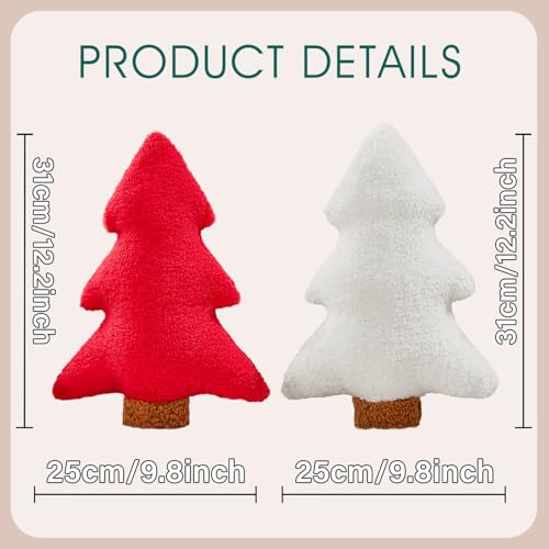 Image of Allorry Christmas Pillows Set of 2 White Christmas Tree Shaped Soft Plush Christmas Decor Pillow for Party Xmas Winter Holiday Home Sofa Cushion Cases WL-006E