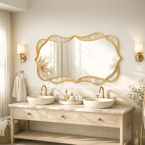 Besdomus Large Gold Bathroom Mirror 30x60 Wall Decor