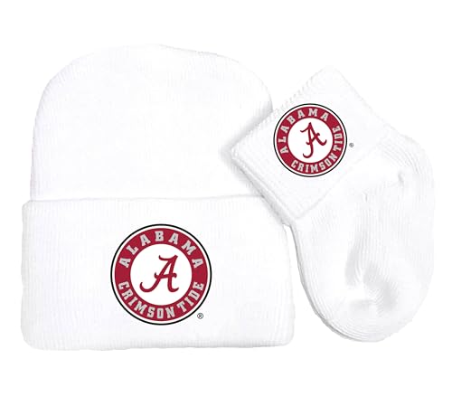 Image of Future Tailgater Collegiate Licensed Newborn Baby Knit Cap and Socks Set (White, Alabama Crimson Tide)