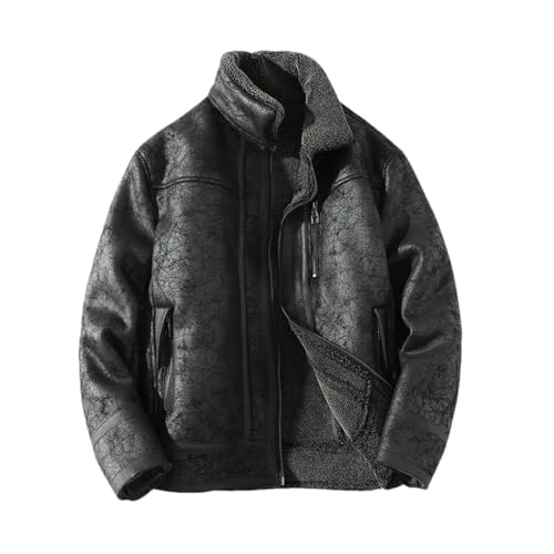 Veste d'hiver en daim homme noire en taille M avec doublure chaude en fausse fourrure d'agneau