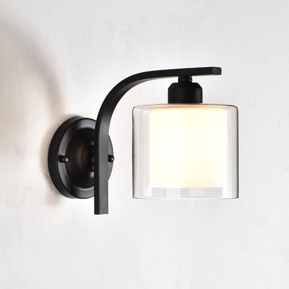 Aplique de pared de vidrio y metal negro con casquillo E27 para iluminación de dormitorios