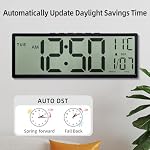 LEIKE 15" Large Digital Wall Clock Battery Operated, Big LCD Screen Display with Date and Time,Auto DST,Temperature,Clock Decor for Living Room,Bedroom,Desk,Classroom,Easy to Read for Elderly-Black