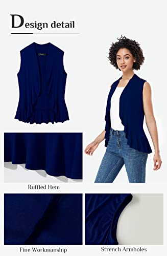 Xeoxarel Women's Sleeveless Cardigan Open Front Draped Vest Lightweight Asymmetric Hem Navy Blue Xl #TOP5