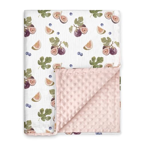 Image of GLLQUEN BABY Blankets for Girls, Soft Muslin Cotton Front Dotted Fleece Backing, Nursery Minky Crib Blanket for Infant Toddler, 30 x 40 inches Throw Blanket, Pink & Fruits