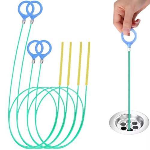 Abflussreiniger Spirale 4 Stück Rohrreinigungsspirale Sticks Anti-Bruch Stahl Nylonbeschichtung 90CM 130CM Abflussreiniger und Haarfänger für Badewanne Abwasserkanäle Waschbecken