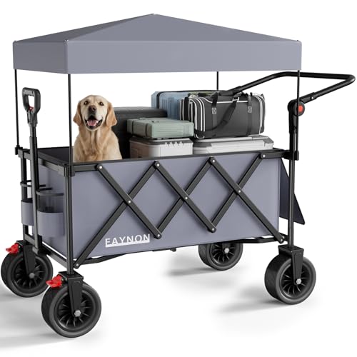 3 in 1 Collapsible Wagon with 300lbs Weight Capacity,150L Heavy Duty Utility Cart with Removable Canopy,with Big All-Terrain Beach Wheels & Drink Holders,Gray by EAYNON - Used condition - US$115.98