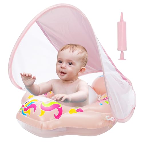 Mineup Flutuador bebé com guarda-sol para piscina, boias para bebé, flutuador insuflável natação para bebé, flutuador de piscina para bebé, proteção UV UPF 50, flutuador bebé para 12-36 meses