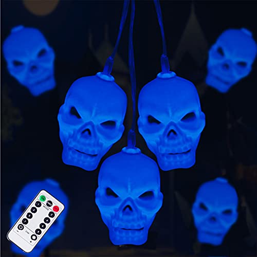 Halloween LED blanco cobre amarillo cráneo colgante decorativo ligero cadena de Pascua jardín decoración blue Cover