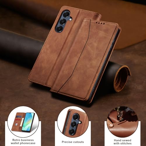 Image of Jasonyu Flip Wallet Case for Samsung Galaxy A16,Leather Magnetic Folio Cover with Card Holder,Kickstand - TPU Shockproof Durable Protective Phone Case,Brown