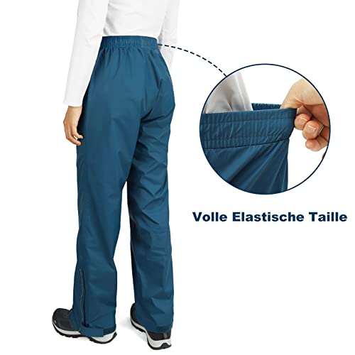 Outdoor Ventures Damen Regenhose Wasserdicht Atmungsaktiv Gefüttert Überziehhose - Winddicht Packbar Hose Leichte Softshellhose zum Wandern Fahrrad Navy Blau 42