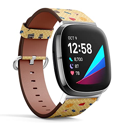 CJBROES Replacement Leather Watch Band, Compatible with Fitbit Versa 3 and Fitbit Sense of Wristband Bracelet Accessory - Sweets