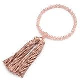 【念珠堂】「女性用 天然石 紅水晶 (ローズクォーツ) 数珠袋付」 日本製 数珠 国産 手作り 念珠 人絹頭付房 全ての宗派でお使い頂けます 創業80余年老舗数珠メーカー