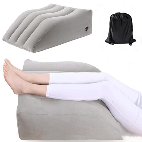 Laluky Leg Elevatio-n Pillow, Inflatable Leg Rest Pillow, Foot Rest Pillow Le-g Support Pillow, Supportive Bed Wedge Foam Pillow for Circulation Swelling Foot & Knee Discomfort(Grey)
