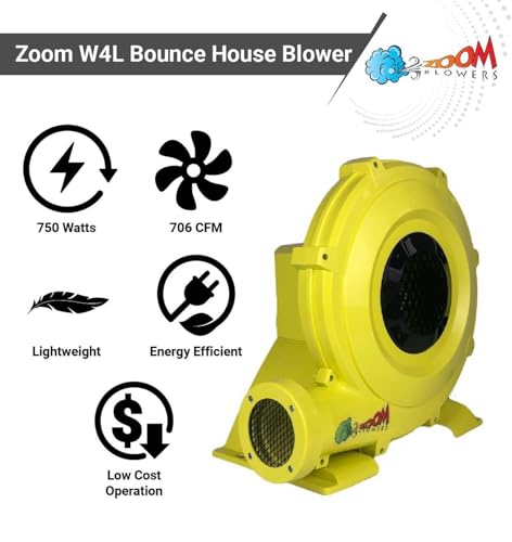 Zoom Blowers Portable Air Pump for Inflatables - Energy Efficient High Power 750-Watt, 1 HP Compact Residential Air Blower for Bounce Houses, Slide Combos, Water Slides, and Obstacle Course for Kids - Image 4