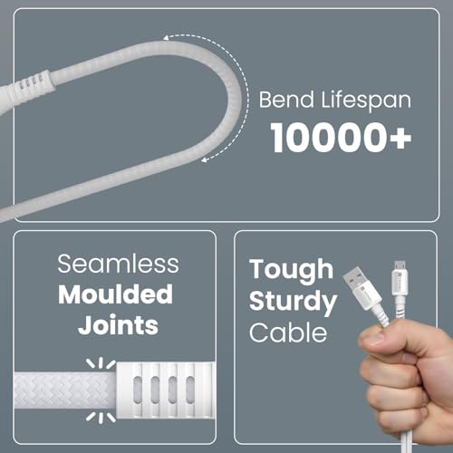 Image of Portronics Konnect X USB-A to Micro USB Fast Charging Cable With Max 3A Output,Fast Charging & Data Transfer, Nylon Braided, Aluminium Alloy Shell, 1M Length compatible with Micro usb Devices(White)