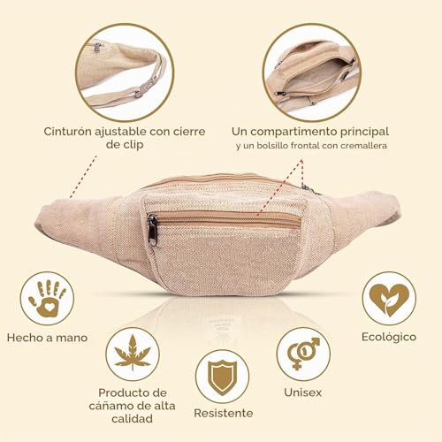Miniatura 5 de Freakmandu Cáñamo Riñonera Fanny Pack Estilo Bohemio Paquete De Cintura Cadera Bolsa Para De Viajar Senderismo Correr Trotar