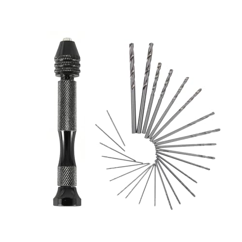 Mandouer 26pcs Hand Drill Set with Precision Pin Vice and Small Drill Bits (0.5-3.0mm) for Crafts Resin and Jewellery Making