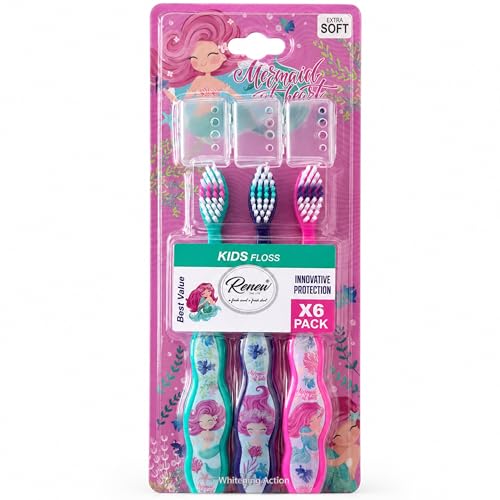Tender Me Renew The Life Kids Toothbrush - Mermaid at Heart Soft Bristle Manual Travel Tooth Brush with Caps for Boys & Girls Extra Soft 3 Pack