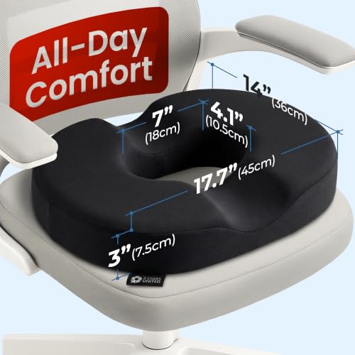 Image of 5 STARS UNITED Donut Pillow for Tailbone Pain & Hemorrhoids - Large Memory Foam Seat Cushion for Bed Sore-Prone Areas & Pressure Relief - Prostate, Postpartum & Pregnancy Support, Premium Black Suede