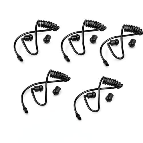 Coiled Acoustic Tube for Two Way Radio, 5 Pieces Flexible Surveillance Headset Walkie Talkie Earpiece with Ear Tips