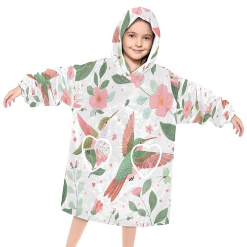 Wearable Blanket Hoodie for Kids, Silent Birds Fleece Sweatshirt Blanket Oversized Blanket Sweatshirt with Pocket Flannel Warm Hooded Blanket 6-10 Year Old Girl Boy Gift, One Size
