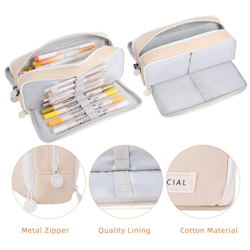 Image of iSuperb 3 Compartments Pencil Case Pouch Big Capacity Pencil Organizer Canvas Holder Oxford Stationery Storage Kids Teen Girls Boys Student School Supplies Cosmetic Makeup Bag