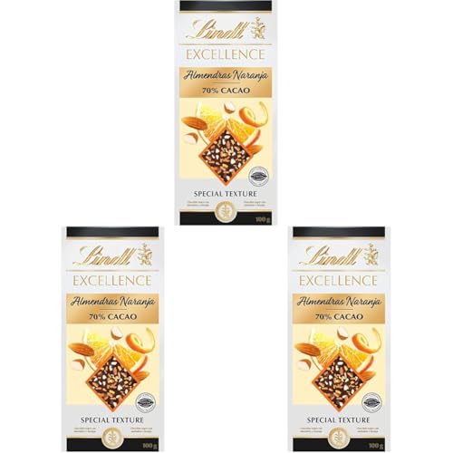 Lindt Chocolate EXCELLENCE PASSION NARANJA ALMENDRA chocolate negro con naranja y almendra, tableta de chocolate puro, chocolate negro al 70%, aromático, extrafino (Paquete de 3)