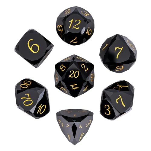 UDIXI Stone DND Dice Set MultiFaceted-Cut Obsidian Dice for Tabletop Games