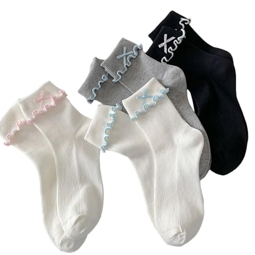 Image of Women's Bow Crew Socks - Cotton Sweet Lolita Dress Breathable Soft Girls' Socks - 3 Pairs