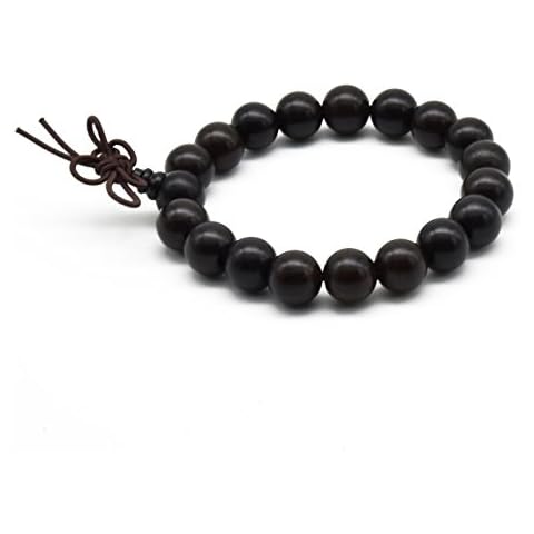 Zen Dear Unisex Natural Ebony Wood Buddhist Prayer Bead Necklace Bracelet Tibetan Prayer Mala Beaded Black (10mm 19beads) Cover