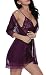 BMAKA Sexy Women Outfits Halter Lingerie Mini Nightwear Transparent Lace Babydoll Sets of 3,Purple,Large