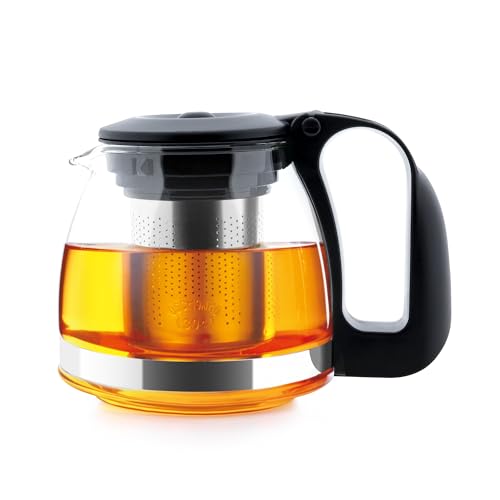 T24 Teekanne aus Glas mit Siebaufsatz Hitzebeständig herausnehmbaren Edelstahl Filter Sieb, Glasteekanne mit Teesieb & Überhitzungsschutz, Ideal zur Zubereitung von Losen Tees, Teapot (700ml)