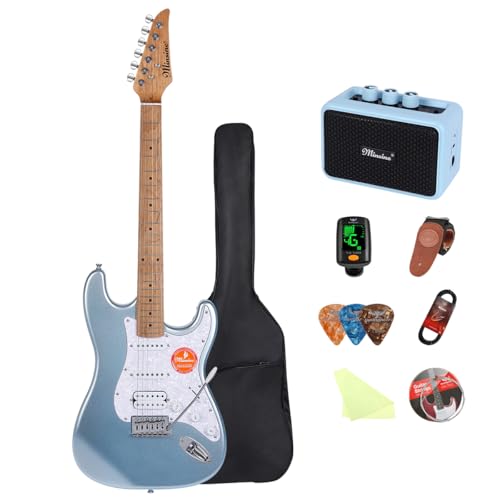 Image of Electric Guitar Beginner Kit -39in Solid Body Metal Electric Beginner Guitar Kits for Adults with Guitar Picks, Strap, Strings, Amp, Case, Metallic Finish, Guitarra Electrica M100S (Blue)