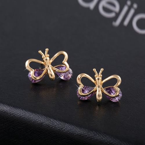 Pendientes de oro amarillo de hélice con mariposa para el día a día 2