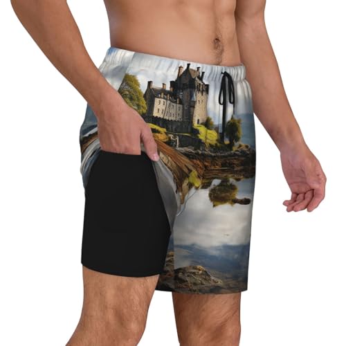 Men's Swim Trunks Quick Dry Board Shorts Scotland Castle Water Lake Scottish Beach Shorts with Pocket Bathing Suits for Men2