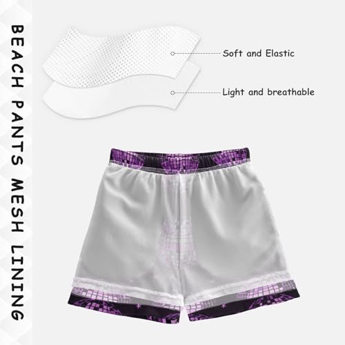 Boys Beach Board Shorts Disco Purple Light Swim Trunk Teen Swimwear 8-16Y4