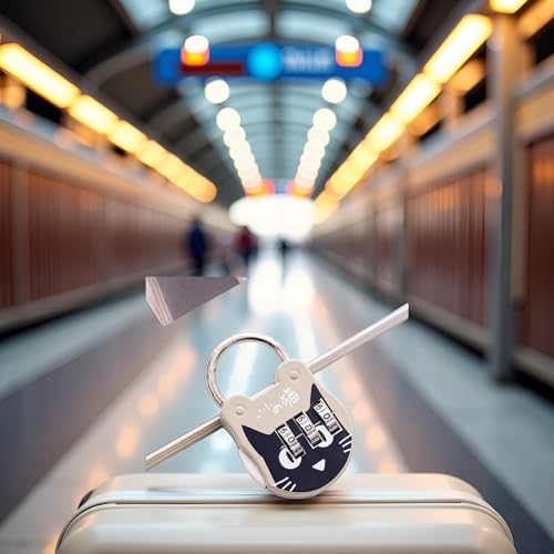 Image of Grey Cute Cat Combination Lock Travel Locks for Luggage Backpack Locks Zipper Combination Lock for Locker for Student Dormitory, Padlocks and Hasps, Combination Padlocks, Hardware