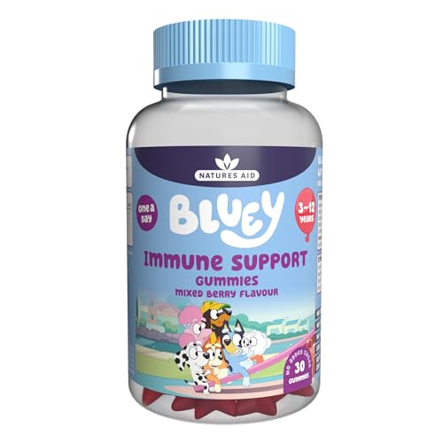 Bluey Kids Immune Support Gummies - Vitamin C Zinc & Elderberry to Support Immunity and Immune System - Mixed Berry No Added Sugar Vegan Gluten Free - 30 Gummys for Children Ages 3-12