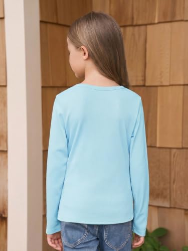 Image of Haloumoning Girls Long Sleeve Shirts Crewneck Ruched Side Slim Fit Tops Ribbed Knit Casual Tee Shirt 4-15 Years