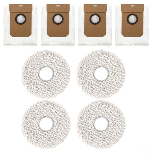 Lot de 8 pièces de rechange pour aspirateur robot Cecotec pour Conga 11090 Spin Revolution, comprend 4 sacs à poussière, 4 chiffons de nettoyage (A)