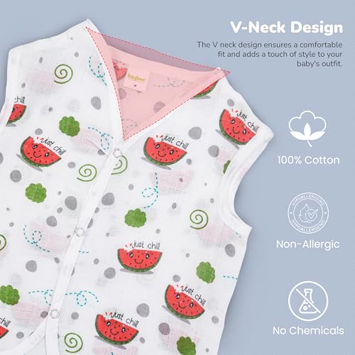 Image of BAYBEE 100% Muslin Cotton New Born Baby Clothes for Kids | Sleeveless Summer Wear with Soft & Breathable | Shirt and Shorts Set | Jablas for Baby Girl Boy Dress