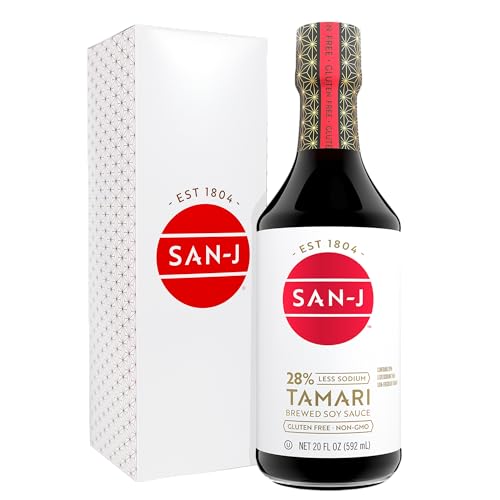 Image of San-J - Gluten Free Tamari Soy Sauce with 28% Less Sodium - Specially Brewed - Made with 100% Soy - 20 oz. Bottle | Reduced Salt, Rich Umami, No Wheat, Kosher, Specially Brewed, Everyday Use