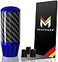 Mega Racer 100% Real Carbon Fiber & Blue Aluminum Shift Knob - for Buttonless Automatic and 4, 5, 6 Speed Manual Transmission Vehicles, Black Carbon Fiber Grip with Navy Top & Bottom, 1 Piece